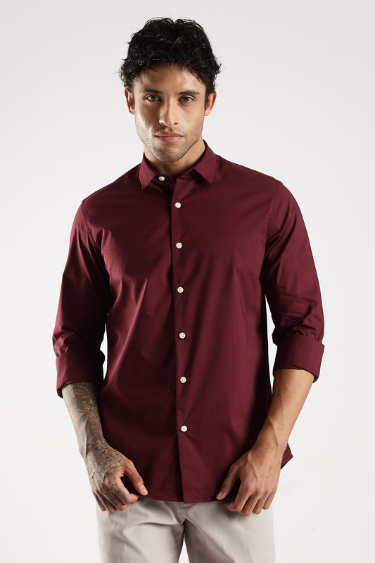 100% Cotton Slim Fit Shirt Maroon