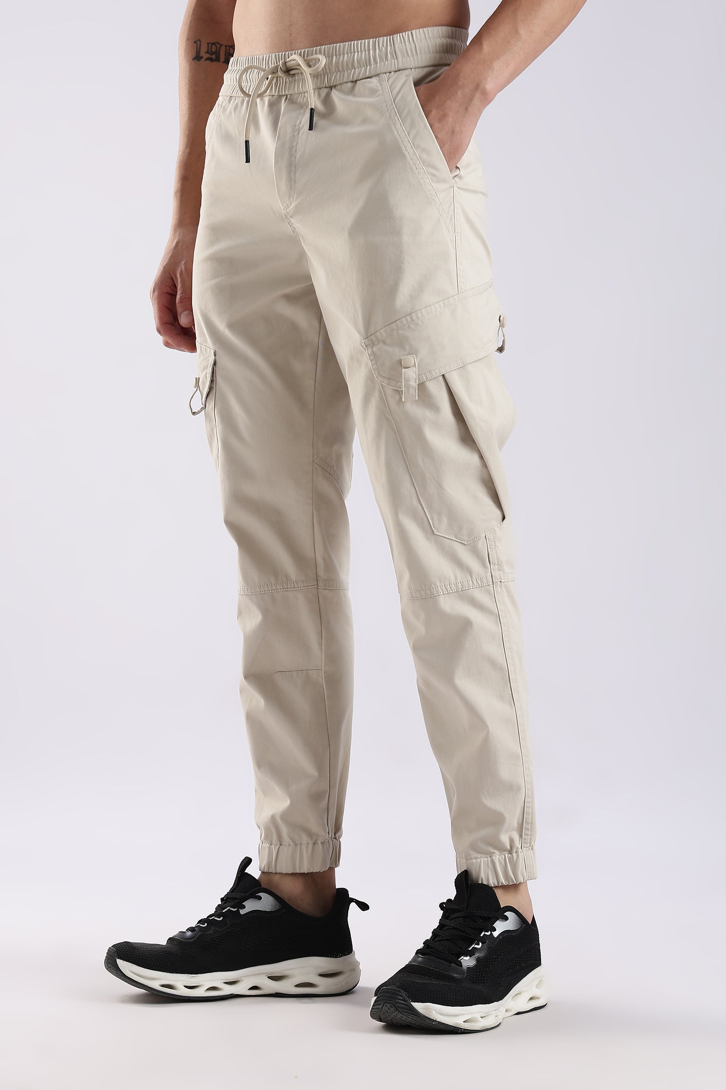 100% Cotton Slim Fit Cargo Pants Cream