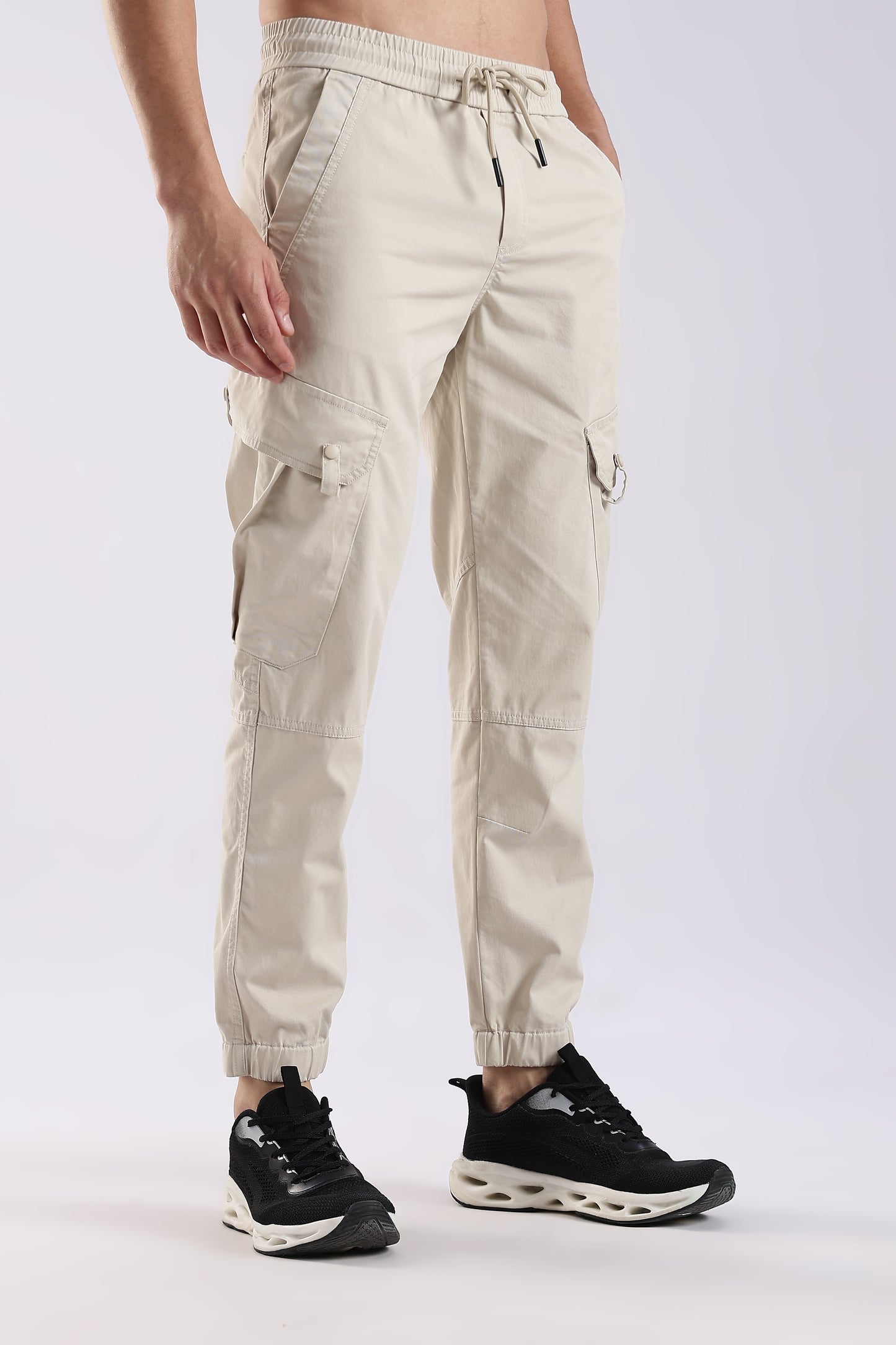 100% Cotton Slim Fit Cargo Pants Cream