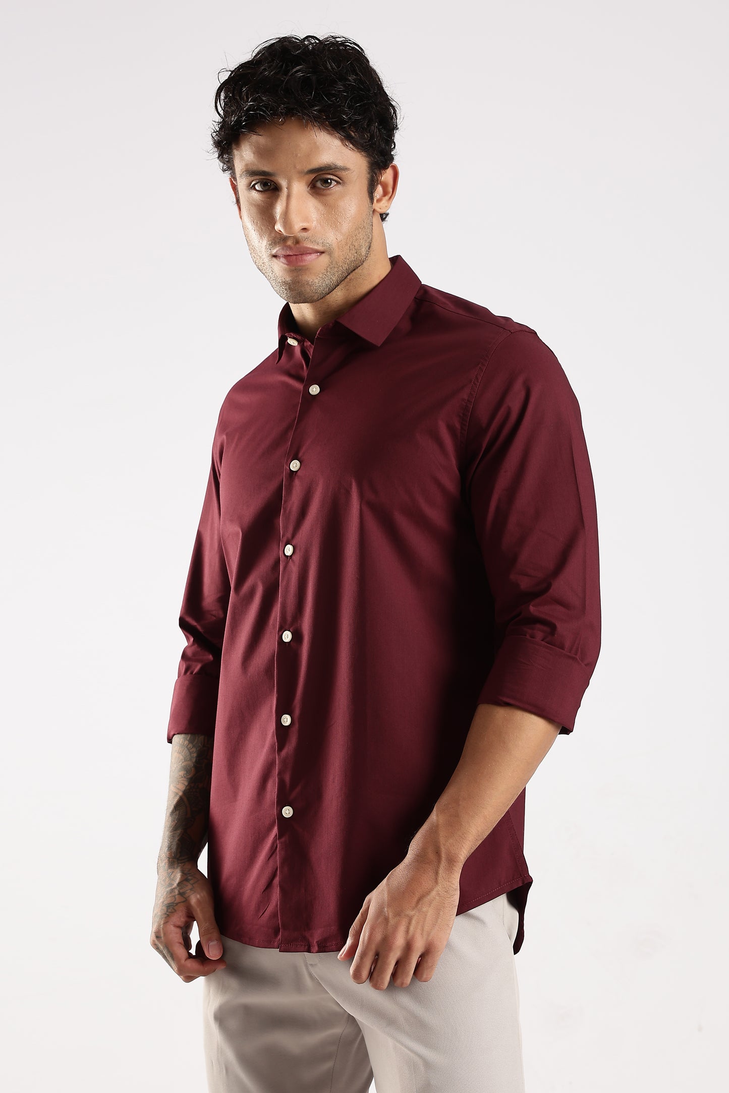 100% Cotton Slim Fit Shirt Maroon