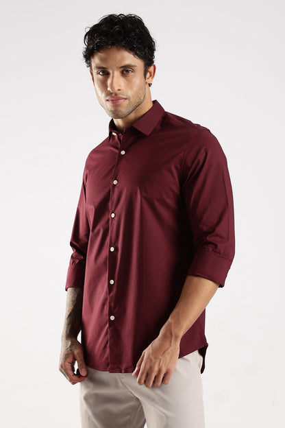 100% Cotton Slim Fit Shirt Maroon