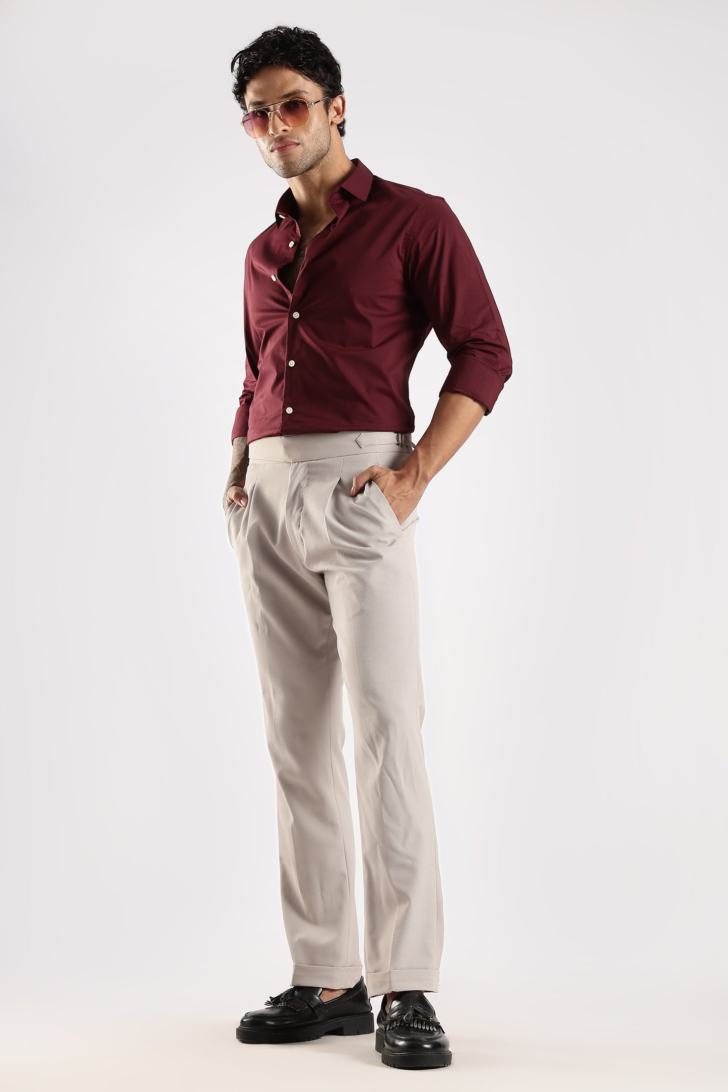 100% Cotton Slim Fit Shirt Maroon
