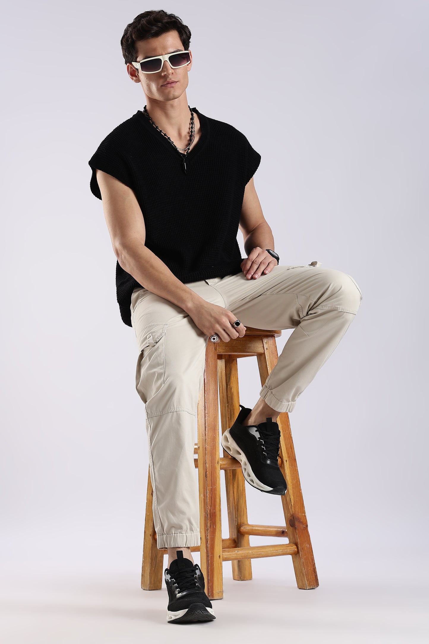 100% Cotton Slim Fit Cargo Pants Cream