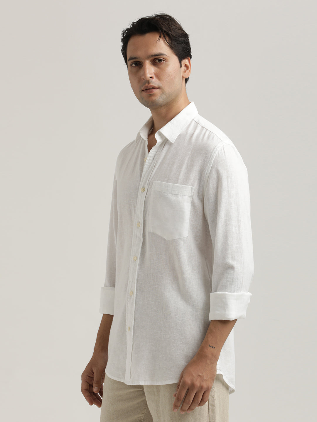 Linen-Cotton Blend Shirt White