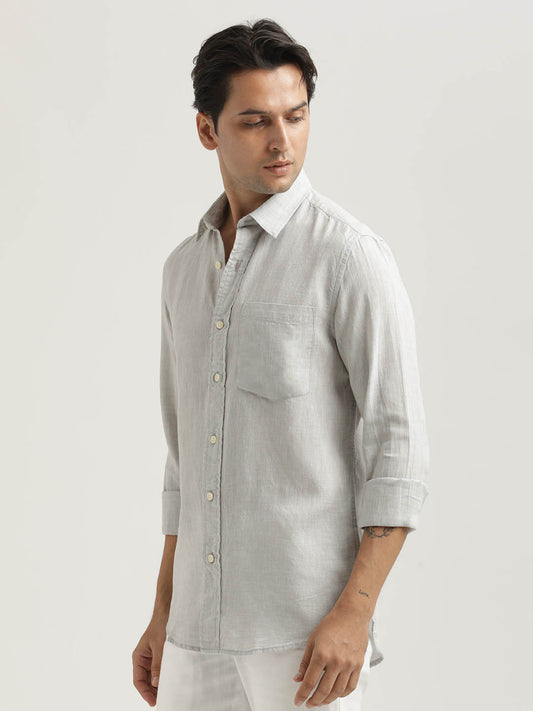 Linen-Cotton Blend Shirt Lt Grey