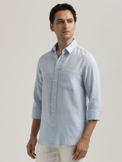 Linen-Cotton Blend Shirt Lt Blue