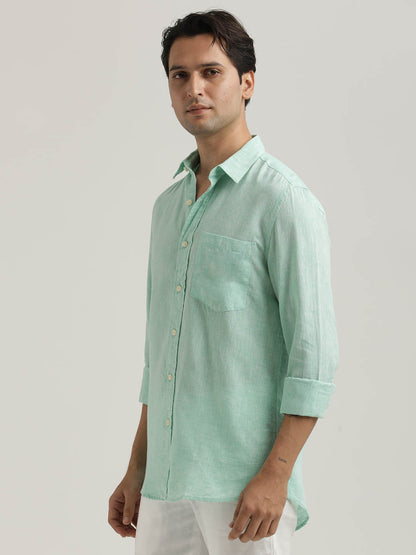 Linen-Cotton Blend Shirt Lt Green