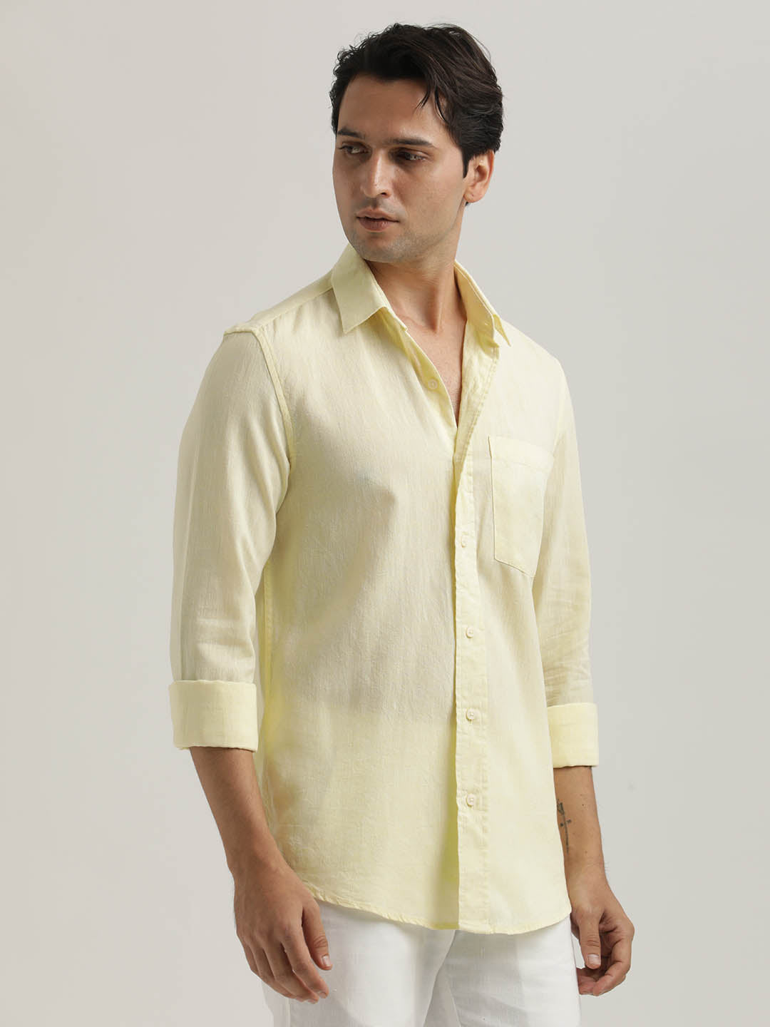 Linen-Cotton Blend Shirt Yellow