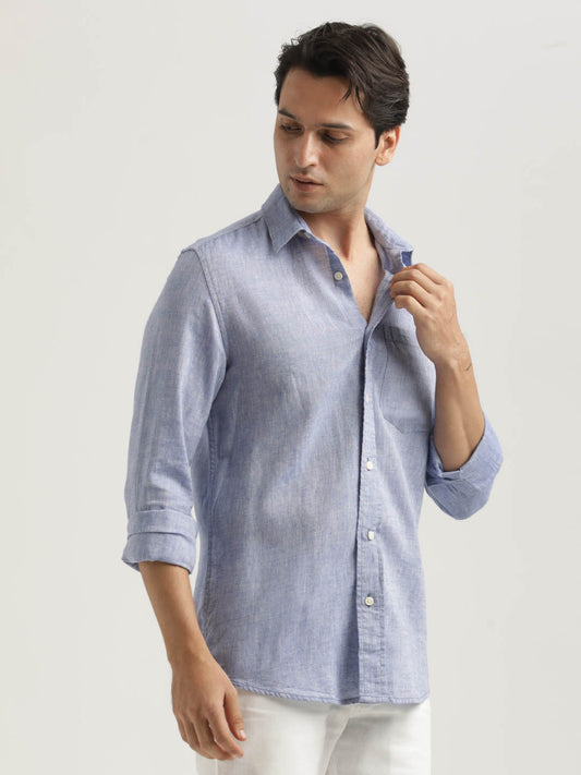 Linen-Cotton Blend Shirt Blue