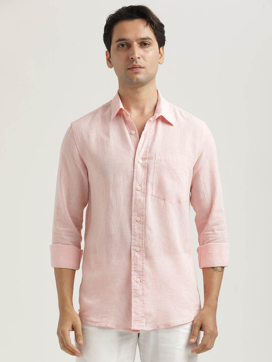 Linen-Cotton Blend Shirt Pink