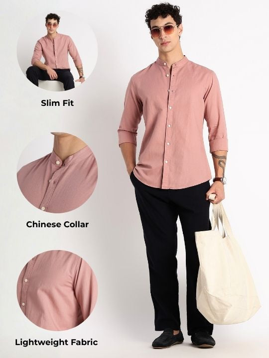 Cotton Linen Slim Fit Shirt Dusty Pink
