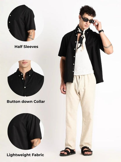 Breathable Cotton Linen Shirt Black