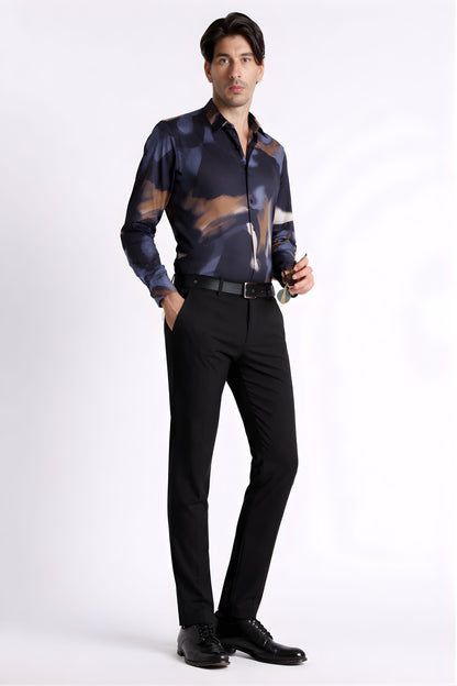 Floral Digital Print Shirt Navy Brown