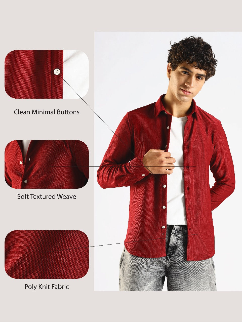 Textured Poly Knit Shirt Maroon