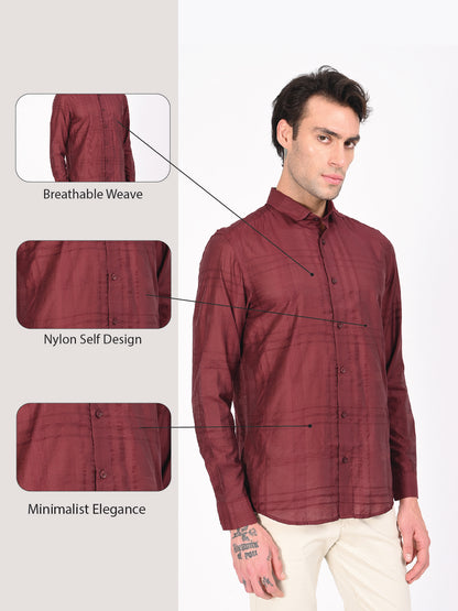 Slim Fit Nylon Self-Design Shirt Red
