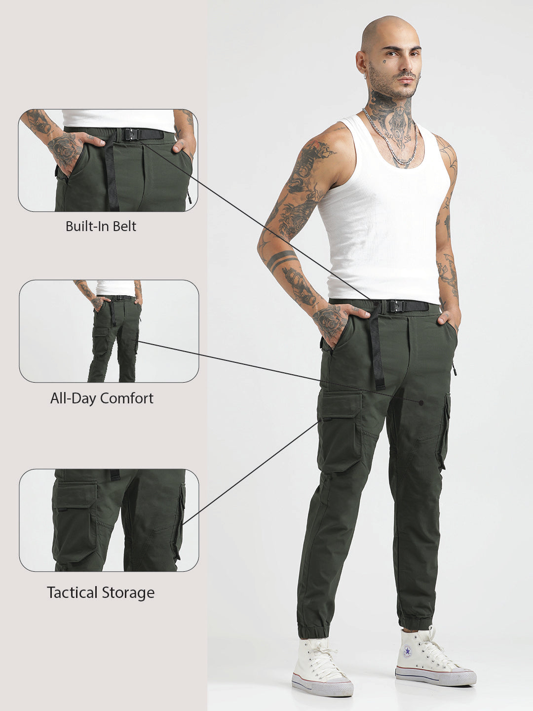 Cargo Joggers with Multi-Pocket Design Green