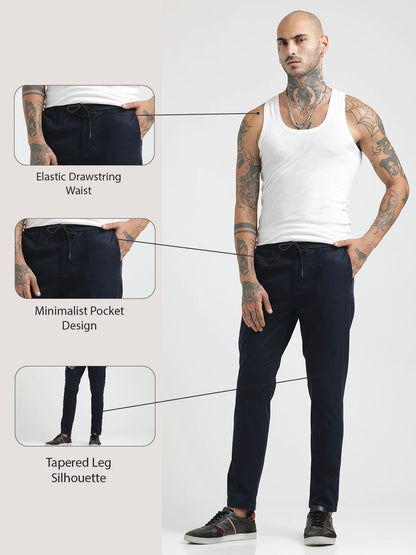 Cotton Drawstring Trousers with Pockets Navy