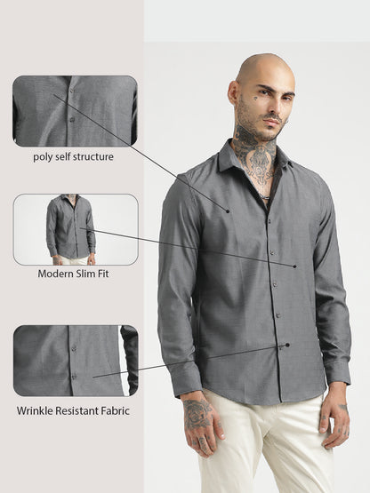 Textured Poly Shirt with Structured Finish Grey