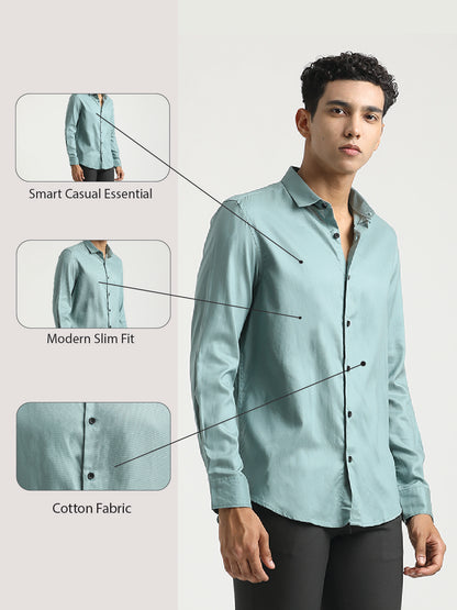 Textured Cotton Shirt with Dobby Weave Green