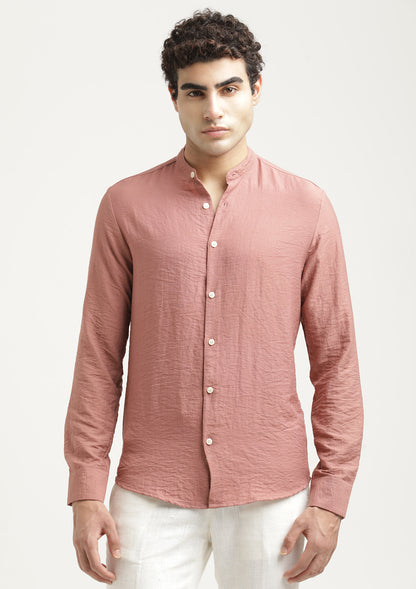 Mandarin Collar Nylon Shirt Dk Pink