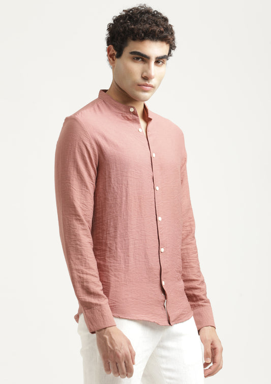 Mandarin Collar Nylon Shirt Dk Pink