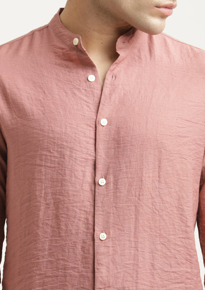 Mandarin Collar Nylon Shirt Dk Pink