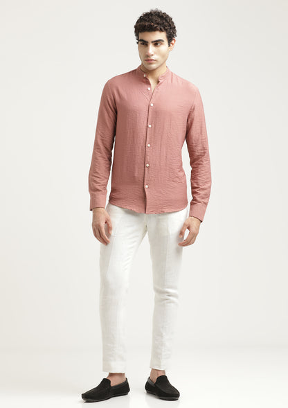 Mandarin Collar Nylon Shirt Dk Pink