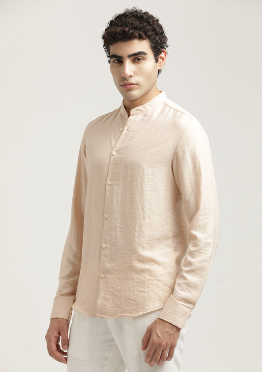 Mandarin Collar Nylon Shirt Peach
