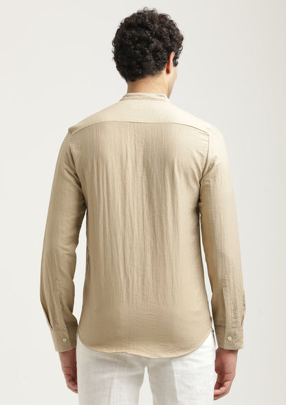 Mandarin Collar Nylon Shirt Cream