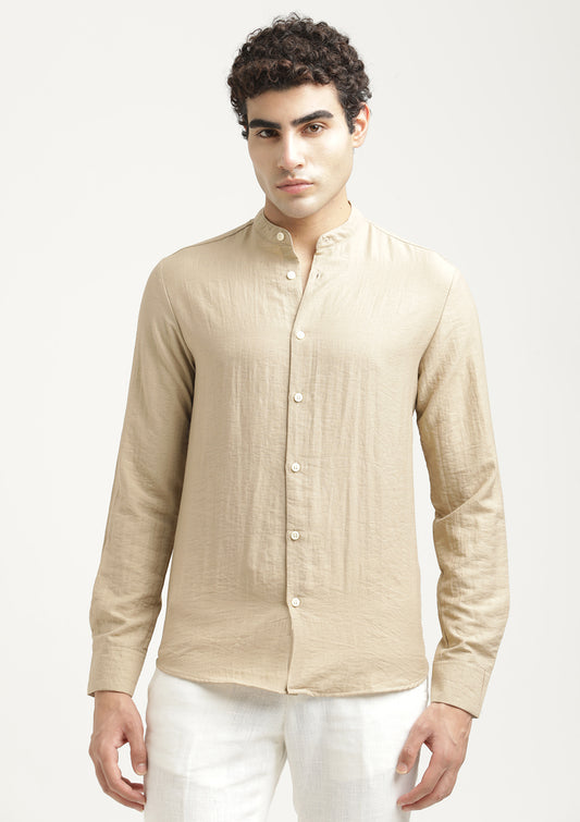 Mandarin Collar Nylon Shirt Cream