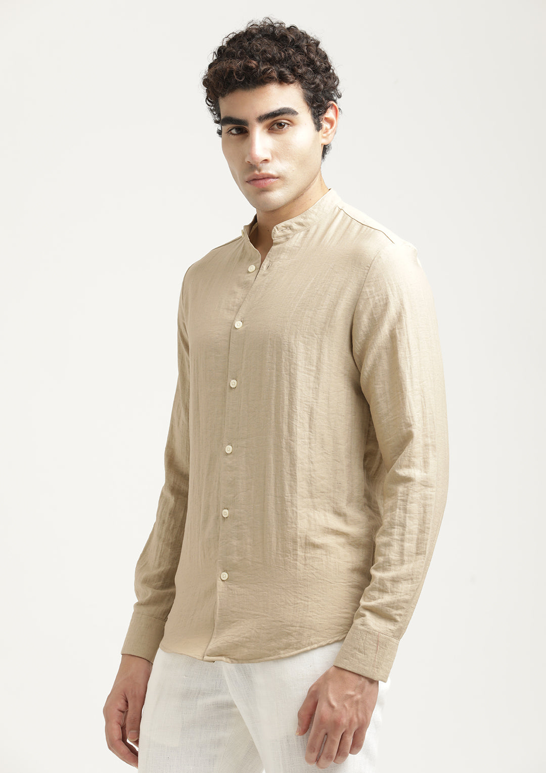 Mandarin Collar Nylon Shirt Cream