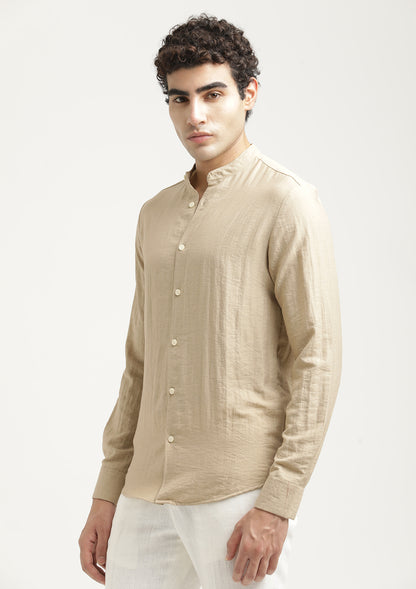 Mandarin Collar Nylon Shirt Cream