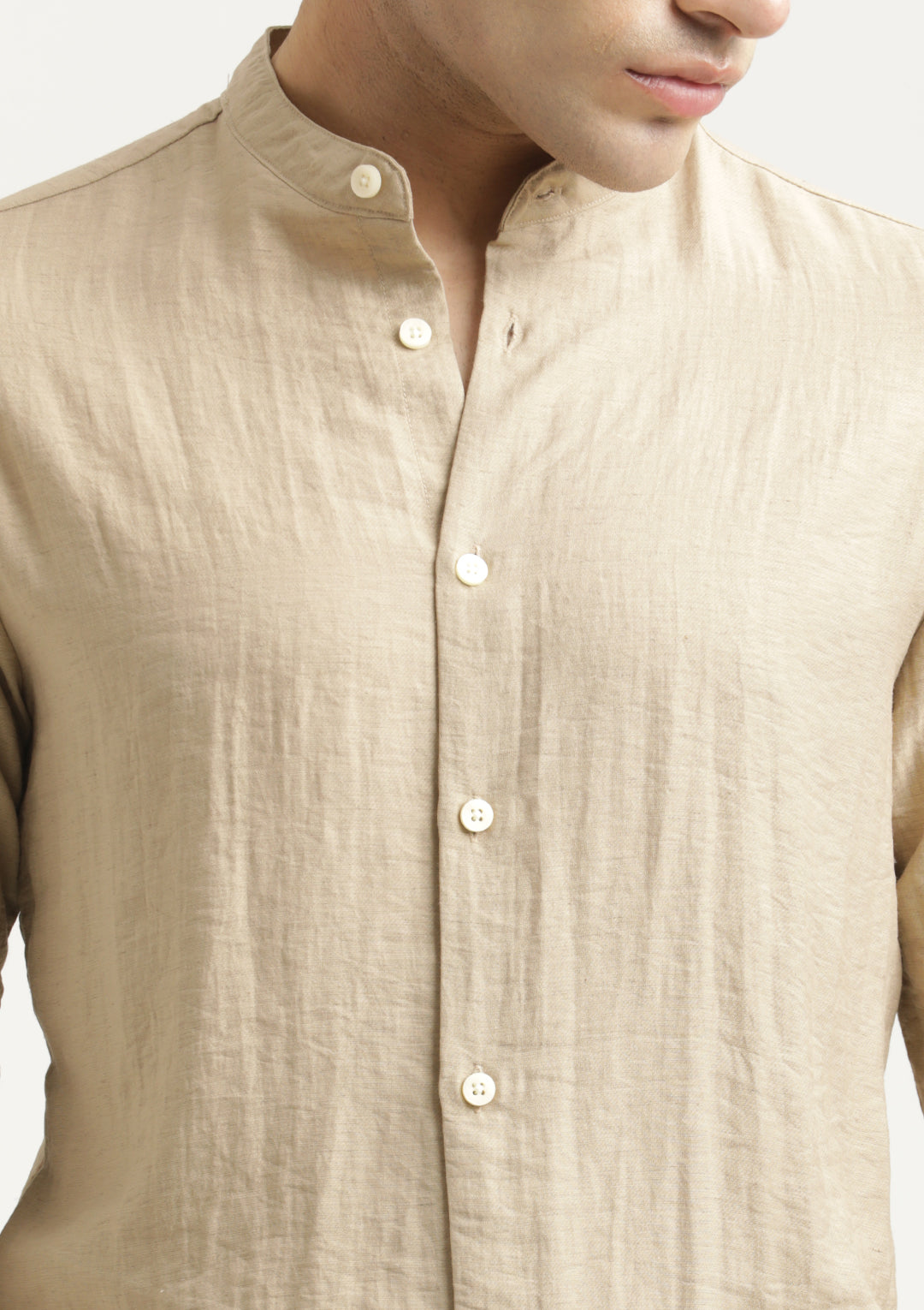Mandarin Collar Nylon Shirt Cream