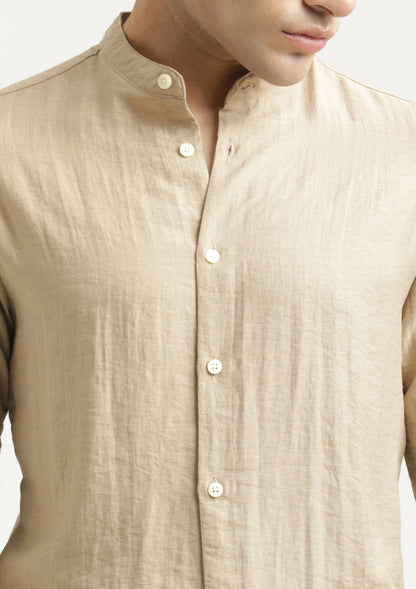 Mandarin Collar Nylon Shirt Cream