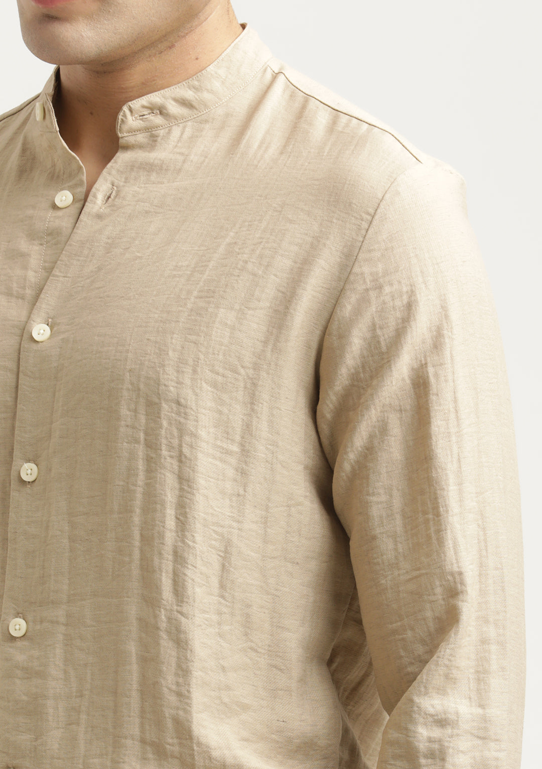 Mandarin Collar Nylon Shirt Cream