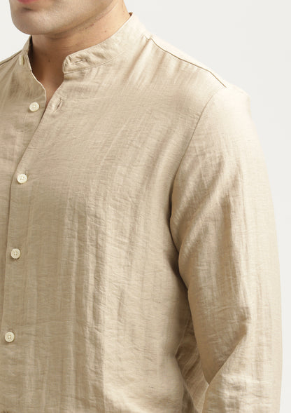 Mandarin Collar Nylon Shirt Cream