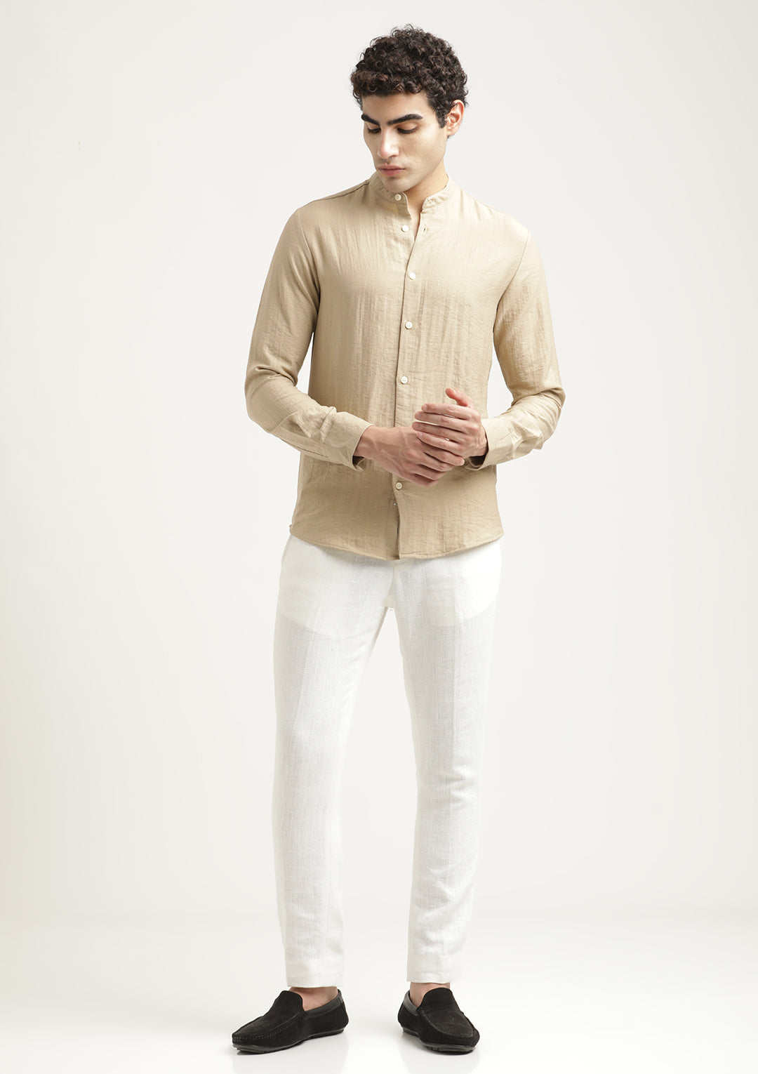 Mandarin Collar Nylon Shirt Cream