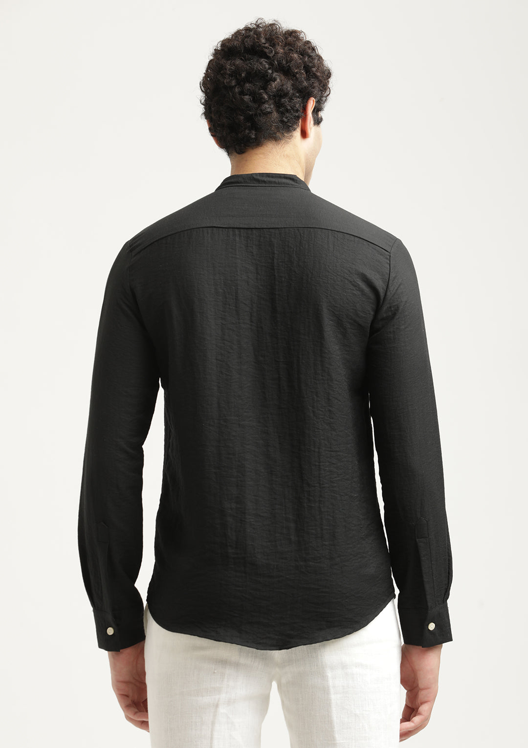 Mandarin Collar Nylon Shirt Black