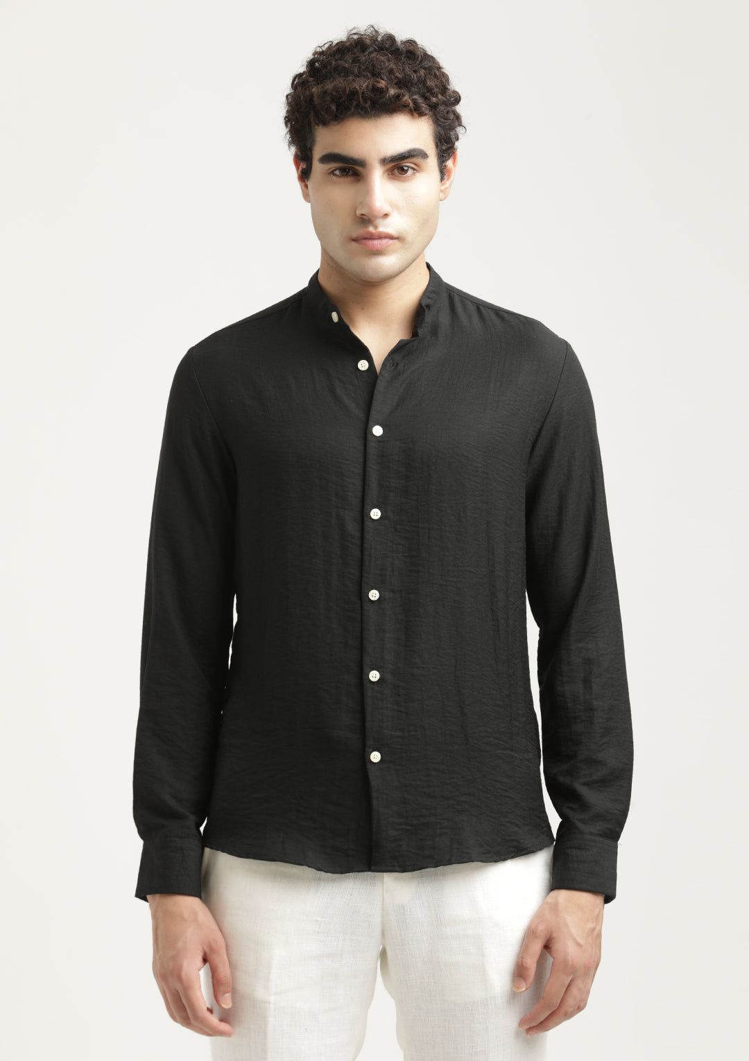 Mandarin Collar Nylon Shirt Black