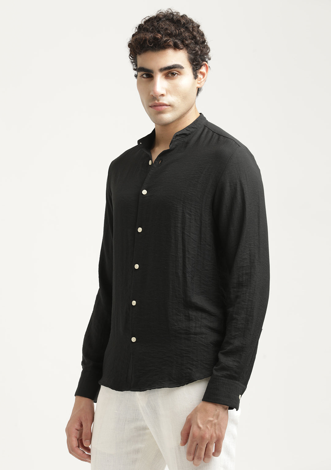 Mandarin Collar Nylon Shirt Black