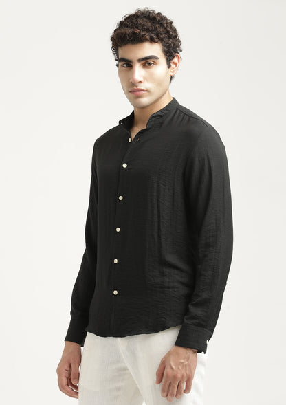 Mandarin Collar Nylon Shirt Black