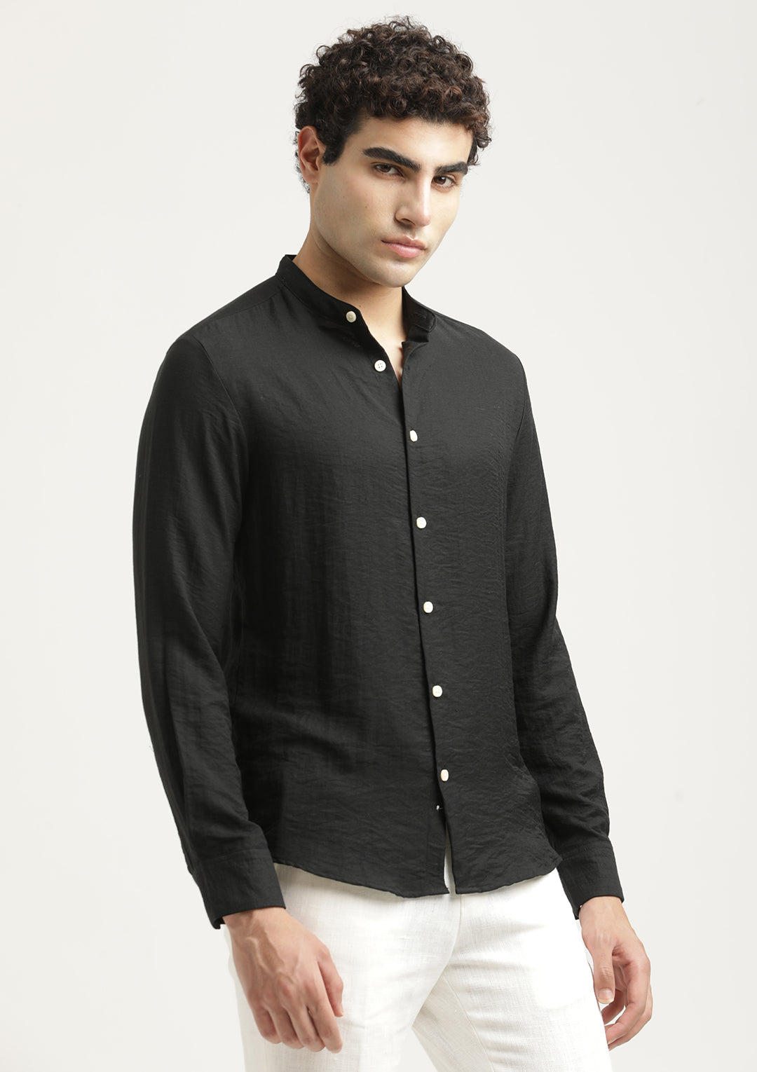 Mandarin Collar Nylon Shirt Black