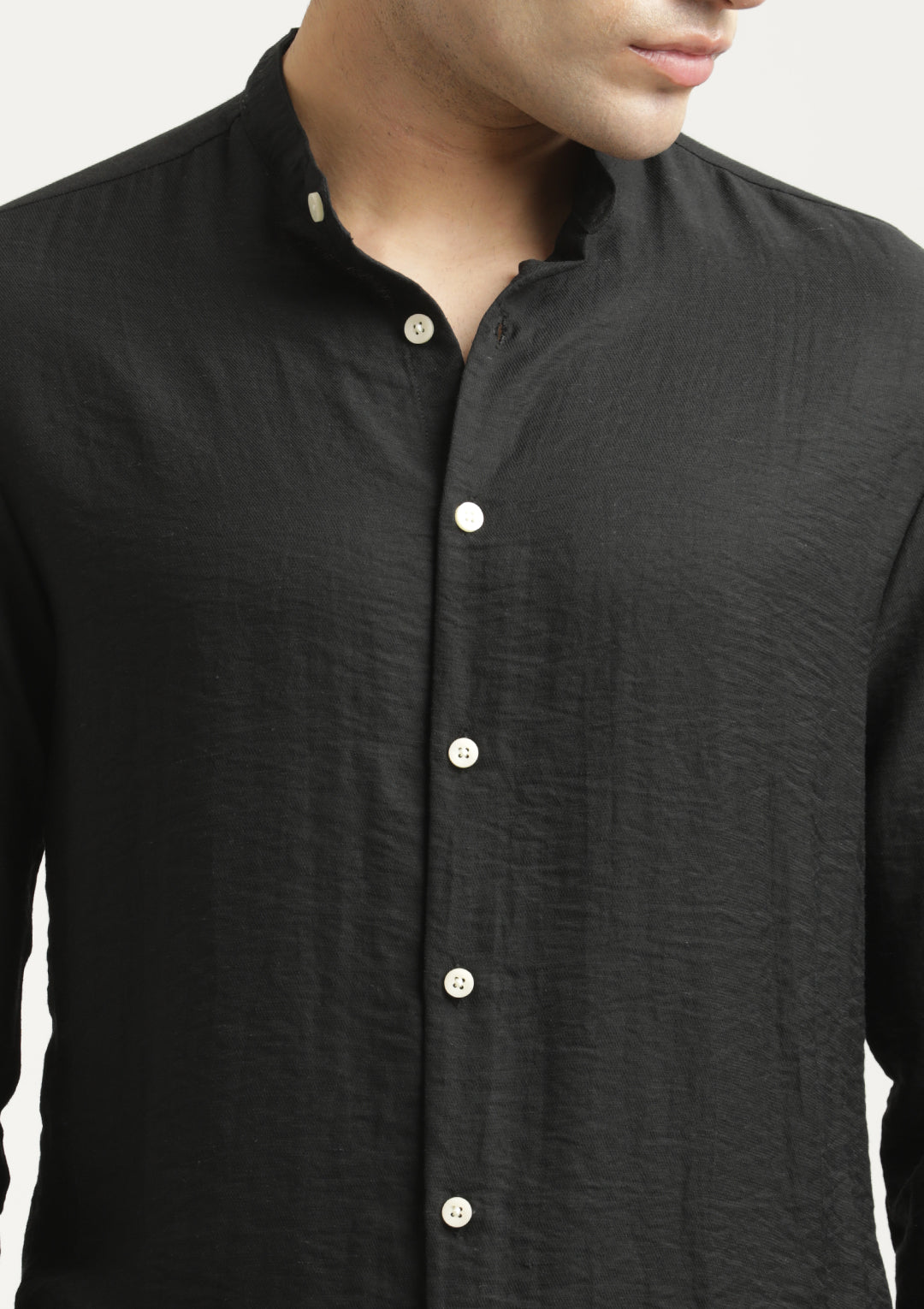 Mandarin Collar Nylon Shirt Black