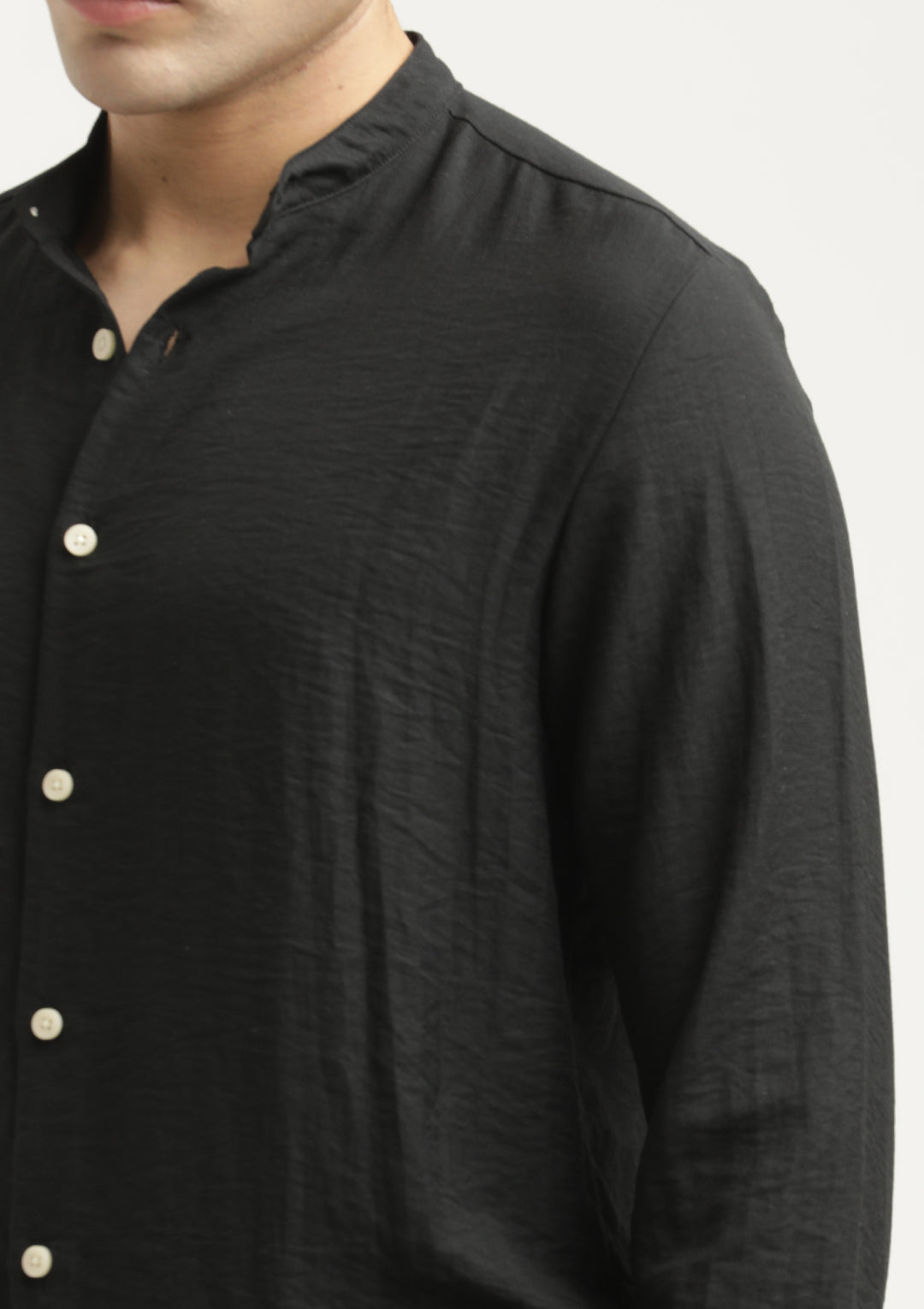 Mandarin Collar Nylon Shirt Black