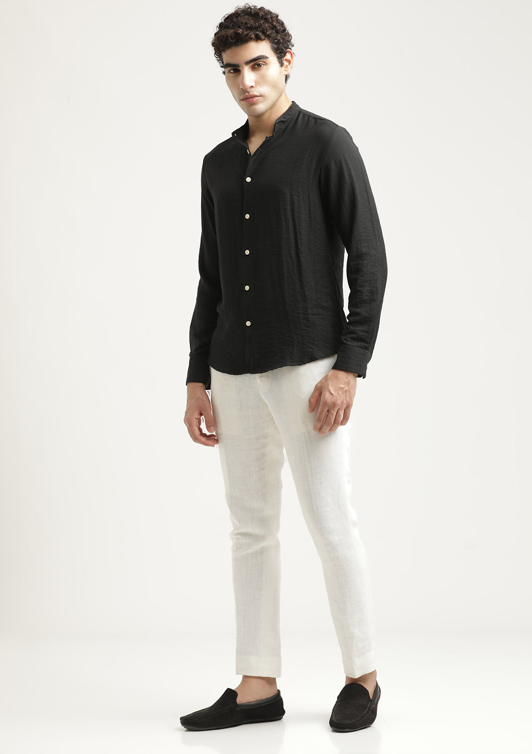 Mandarin Collar Nylon Shirt Black