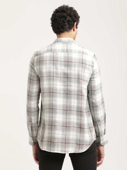 Checked Cotton-Linen Shirt Dk Grey