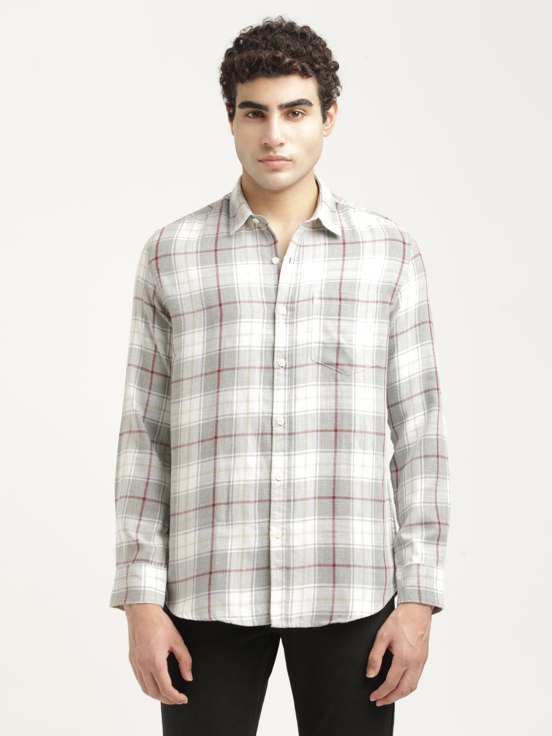 Checked Cotton-Linen Shirt Dk Grey