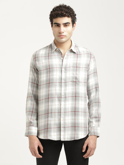 Checked Cotton-Linen Shirt Dk Grey