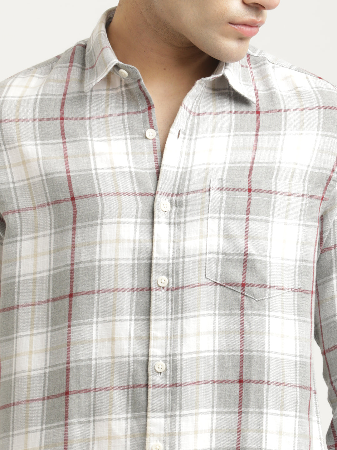 Checked Cotton-Linen Shirt Dk Grey