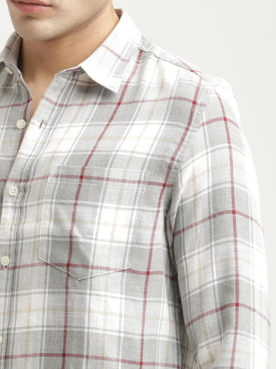 Checked Cotton-Linen Shirt Dk Grey